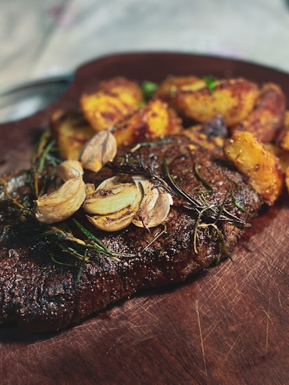 cooked food on brown wooden table