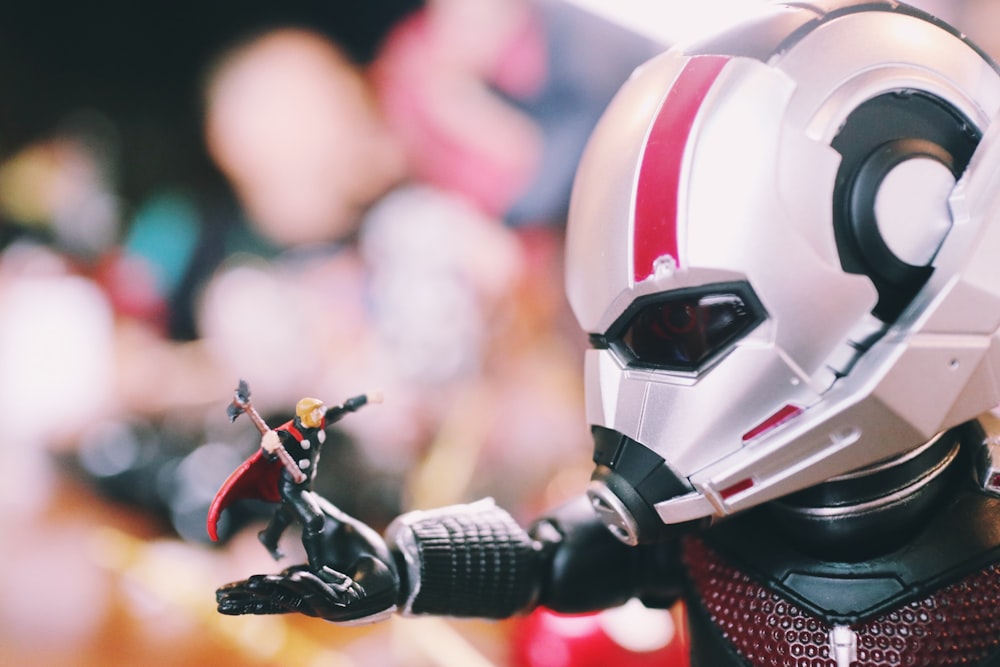 red and white robot toy