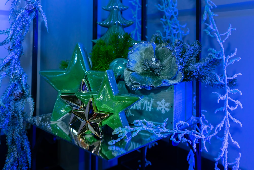 green and blue christmas tree