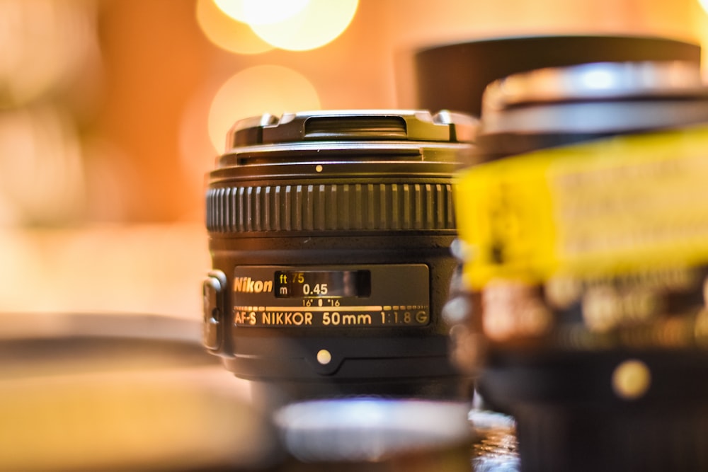 black and yellow camera lens