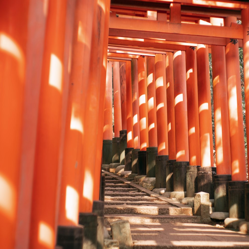 red and black wooden posts