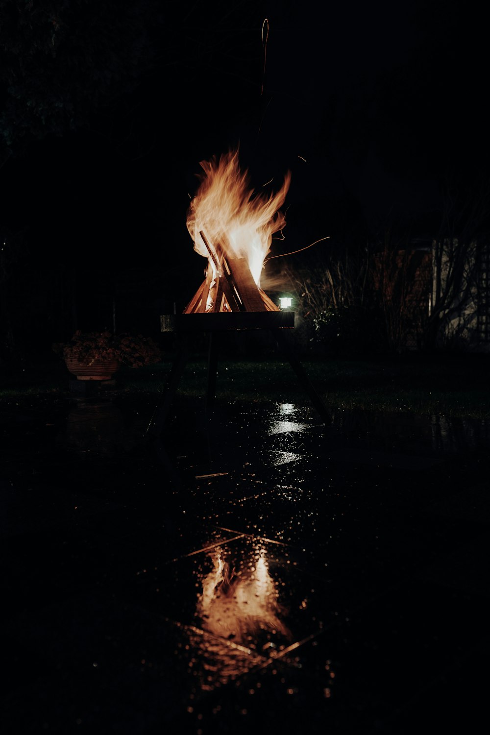 fire in the middle of the road during night time