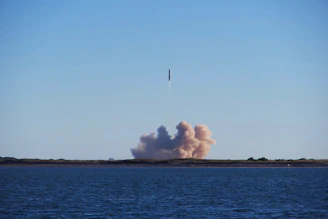 Close-up of a rocket drone launching from a secure military base.
