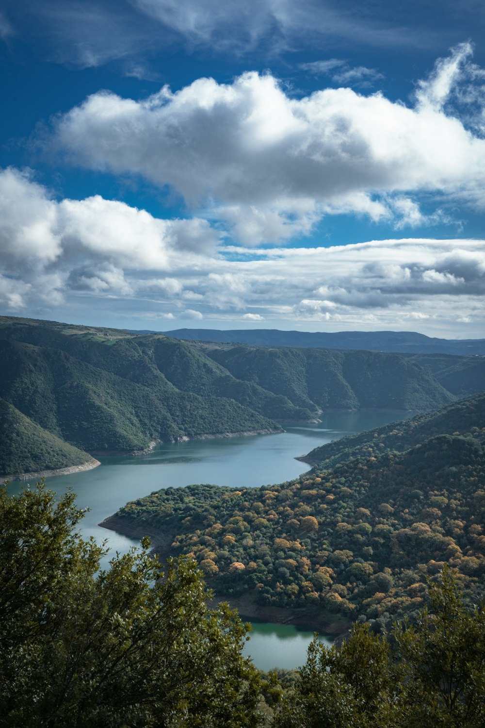 aerial view of lake and mountains during daytime