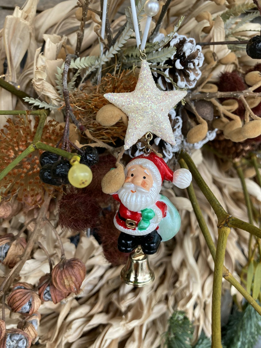 white and red santa claus ornament