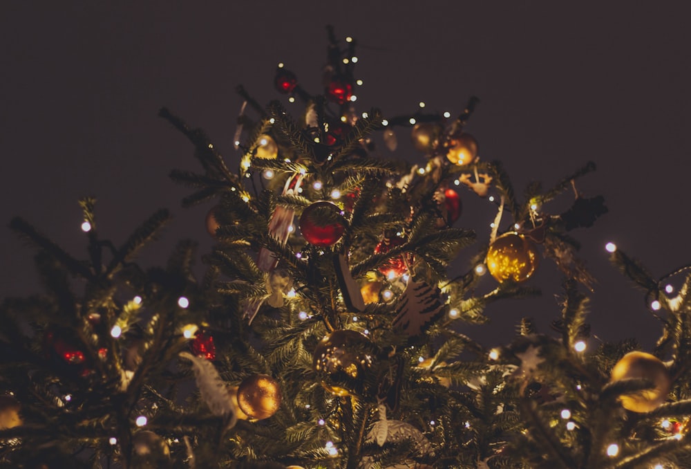 gold baubles on christmas tree