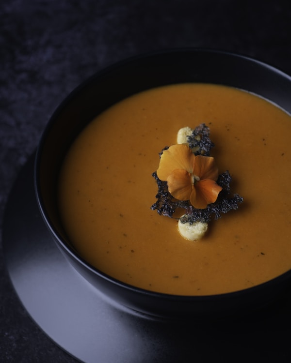 Soup in white ceramic bowl