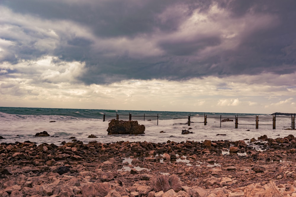 people standing on beach shore under cloudy sky during daytime