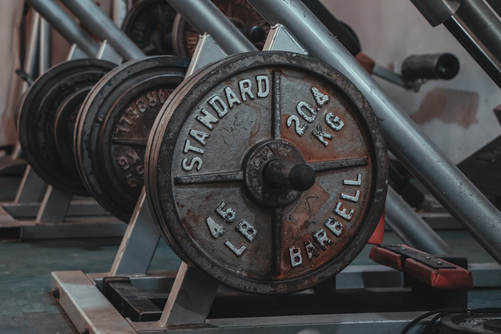 black and red steel dumbbell