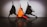 A person dressed in a bright orange outfit and red leggings strikes a dynamic pose in a dance studio. Three large shadows are cast dramatically on the wall behind, adding a sense of movement and depth.