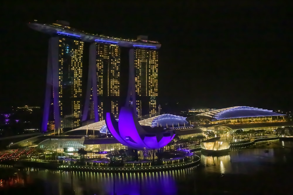 city skyline during night time