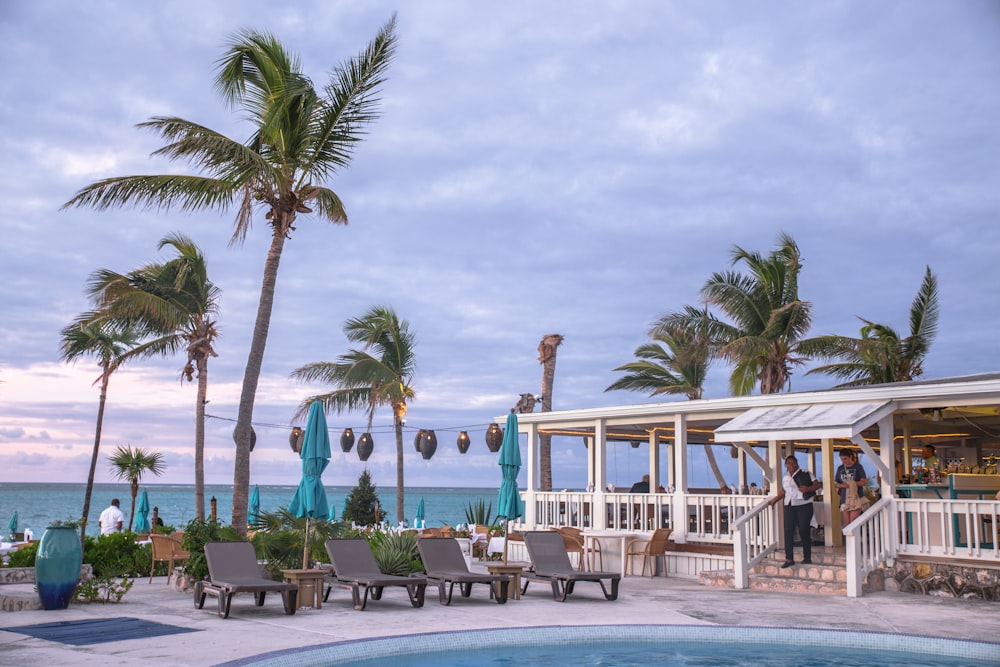 white and blue wooden house near palm trees during daytime