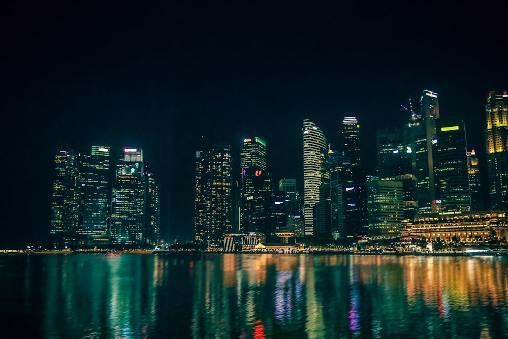 city skyline during night time