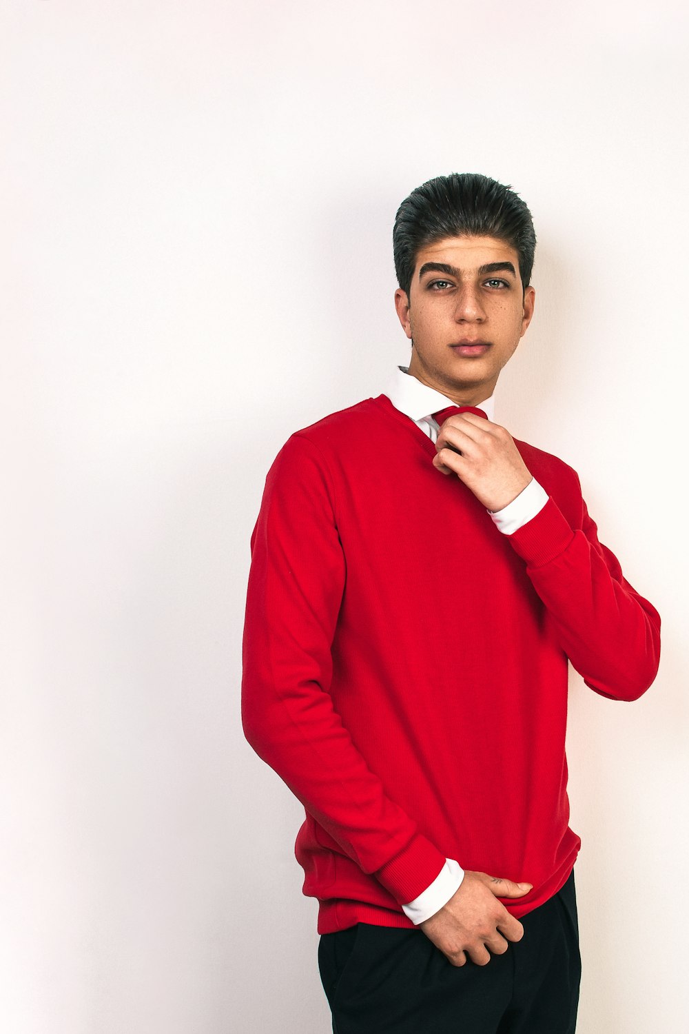 man in red long sleeved shirt