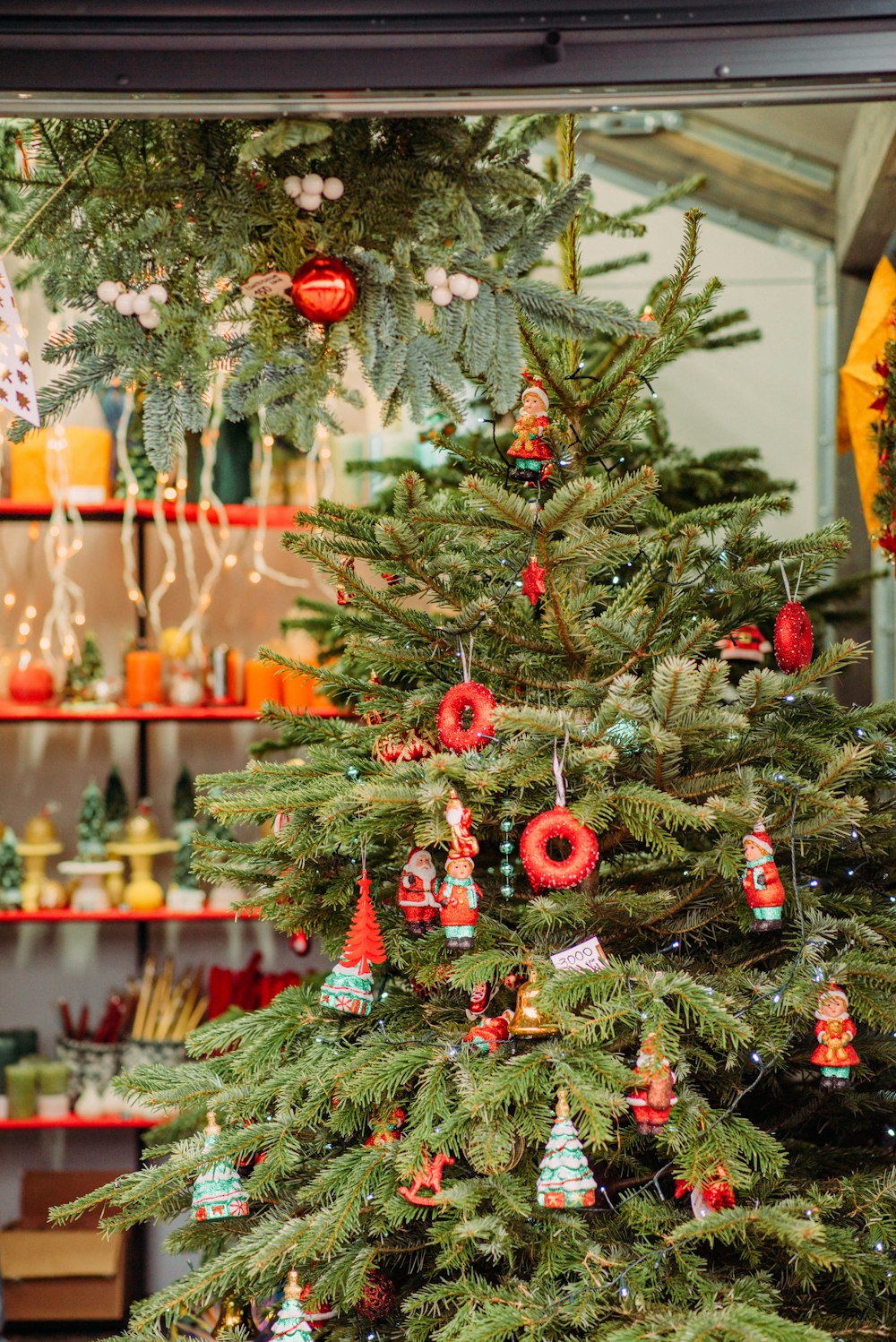 green christmas tree with red baubles