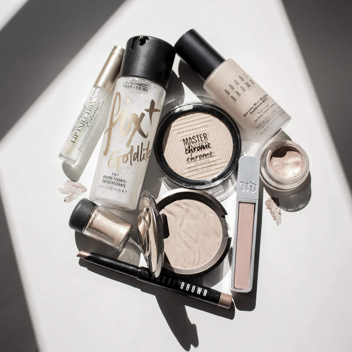 Cosmetics and makeup flatlay