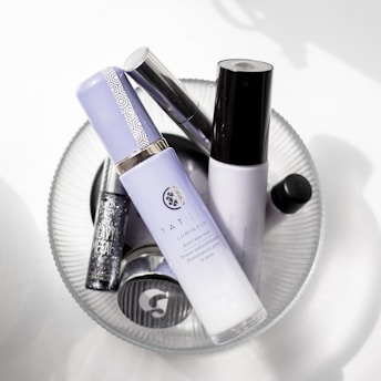 white and purple plastic bottles