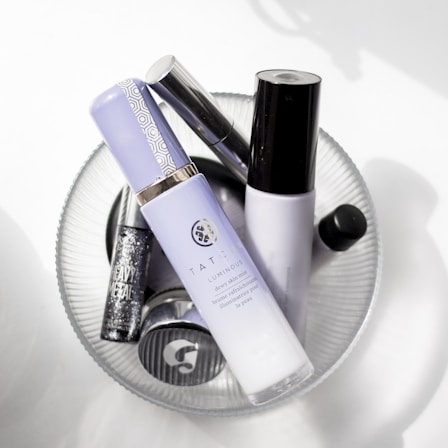 white and purple plastic bottles