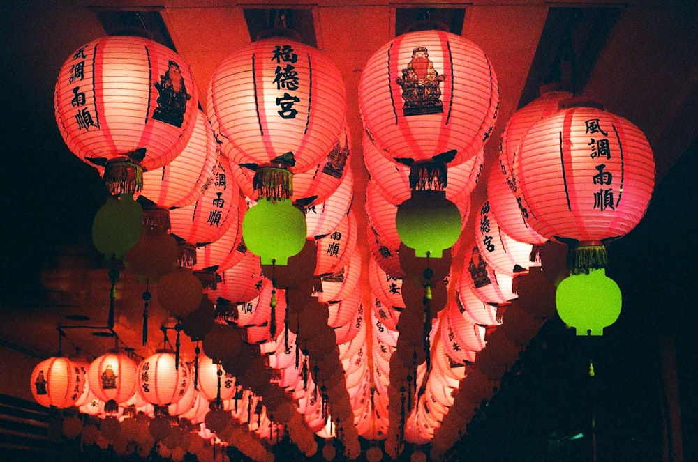 green and red paper lanterns