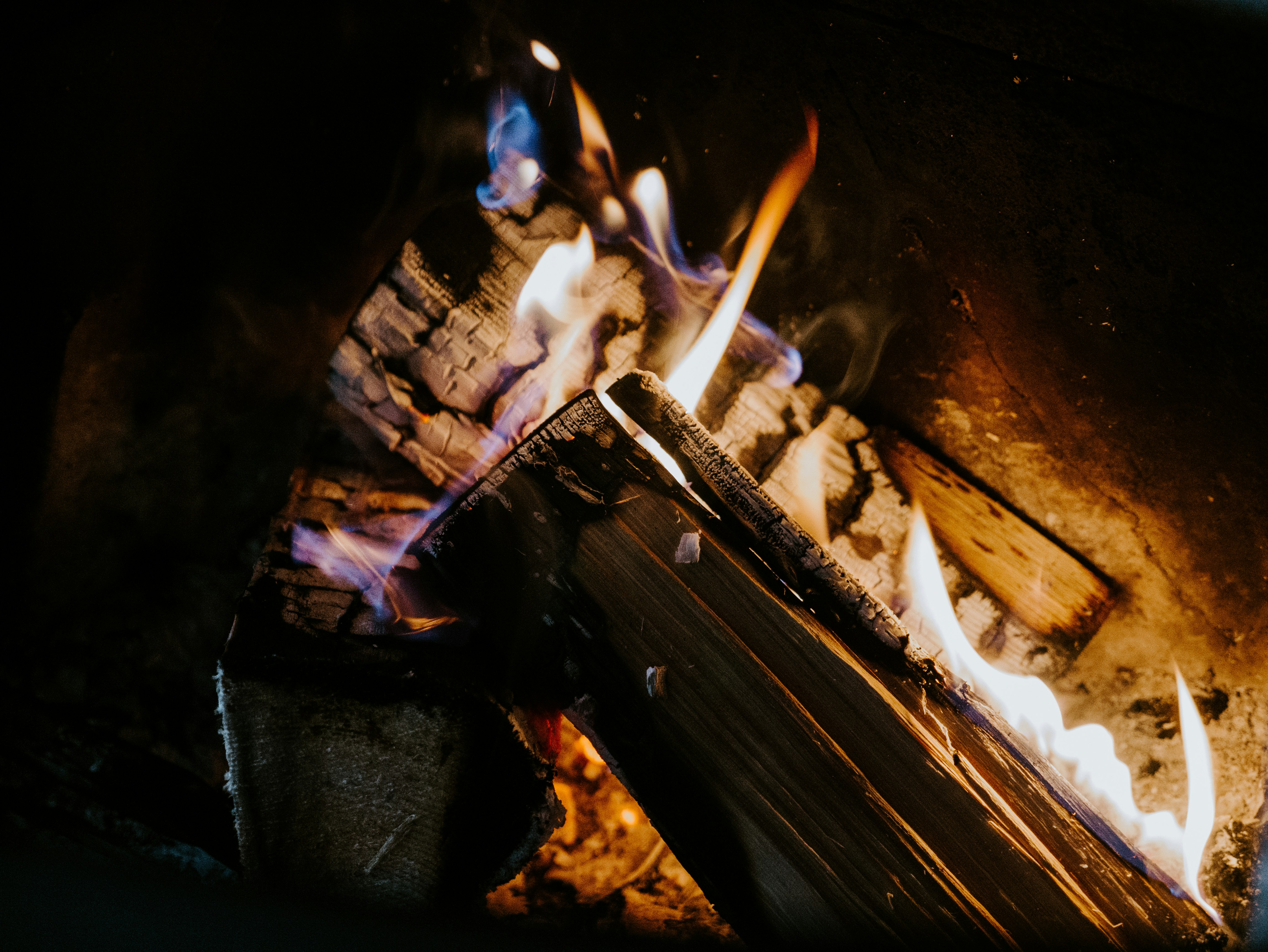 burning wood on fire pit