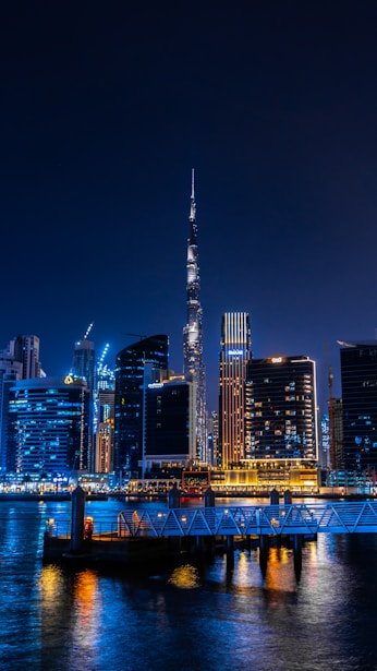 city skyline during night time