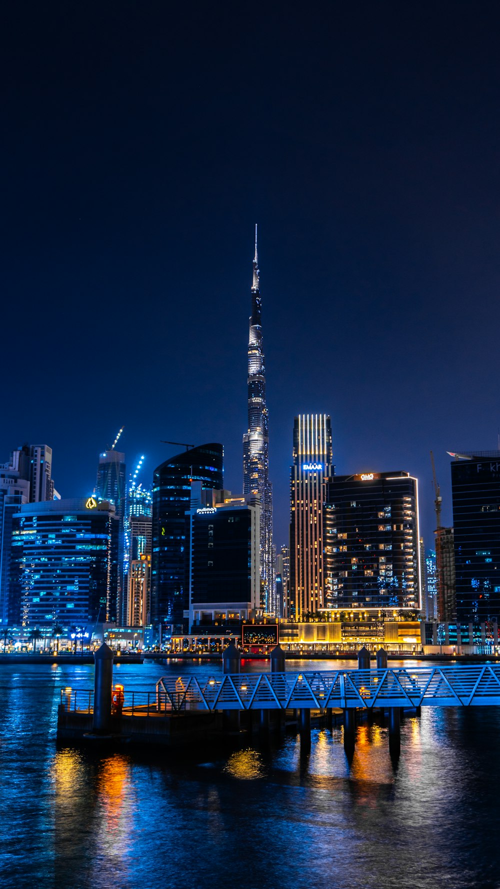 city skyline during night time