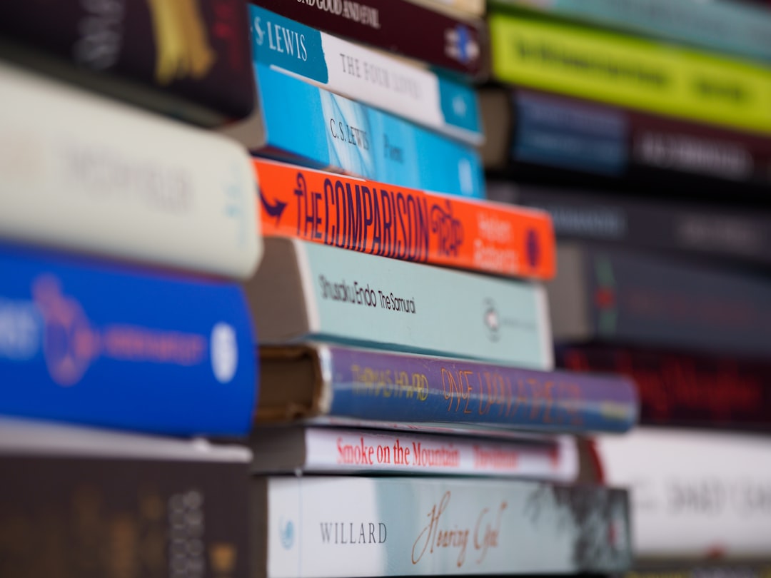 stack of books on shelf