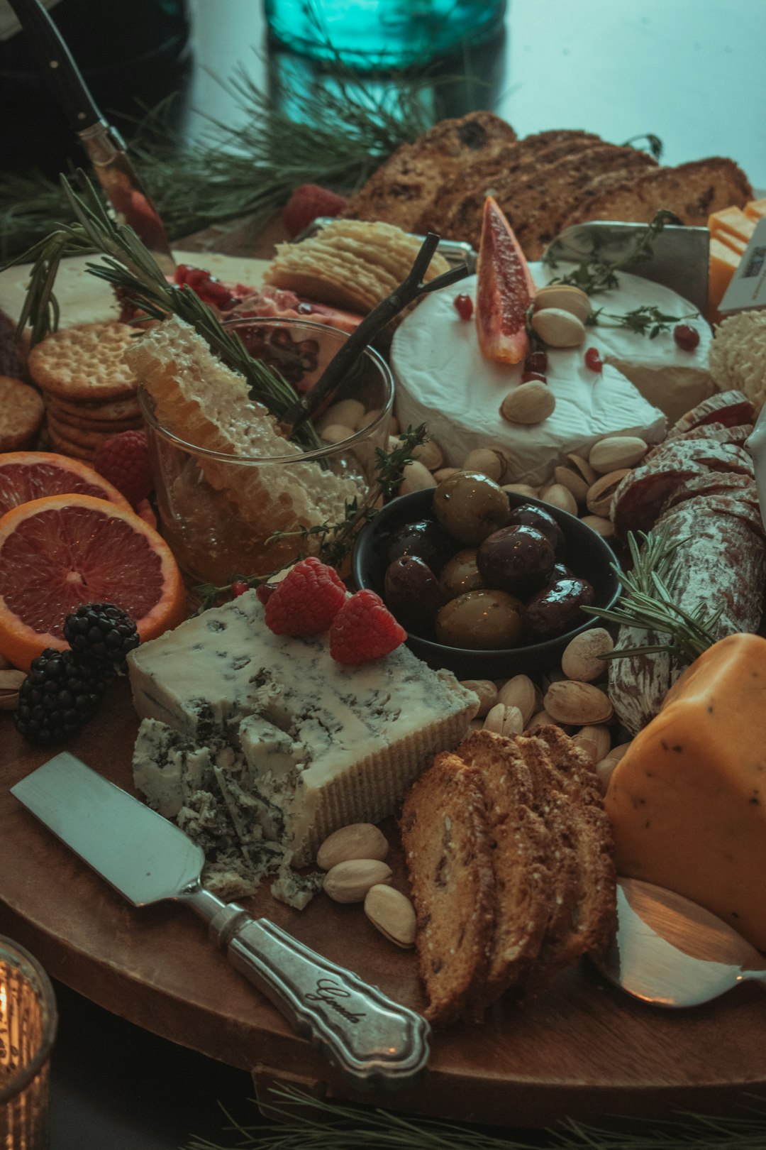 sliced bread and sliced fruits on table