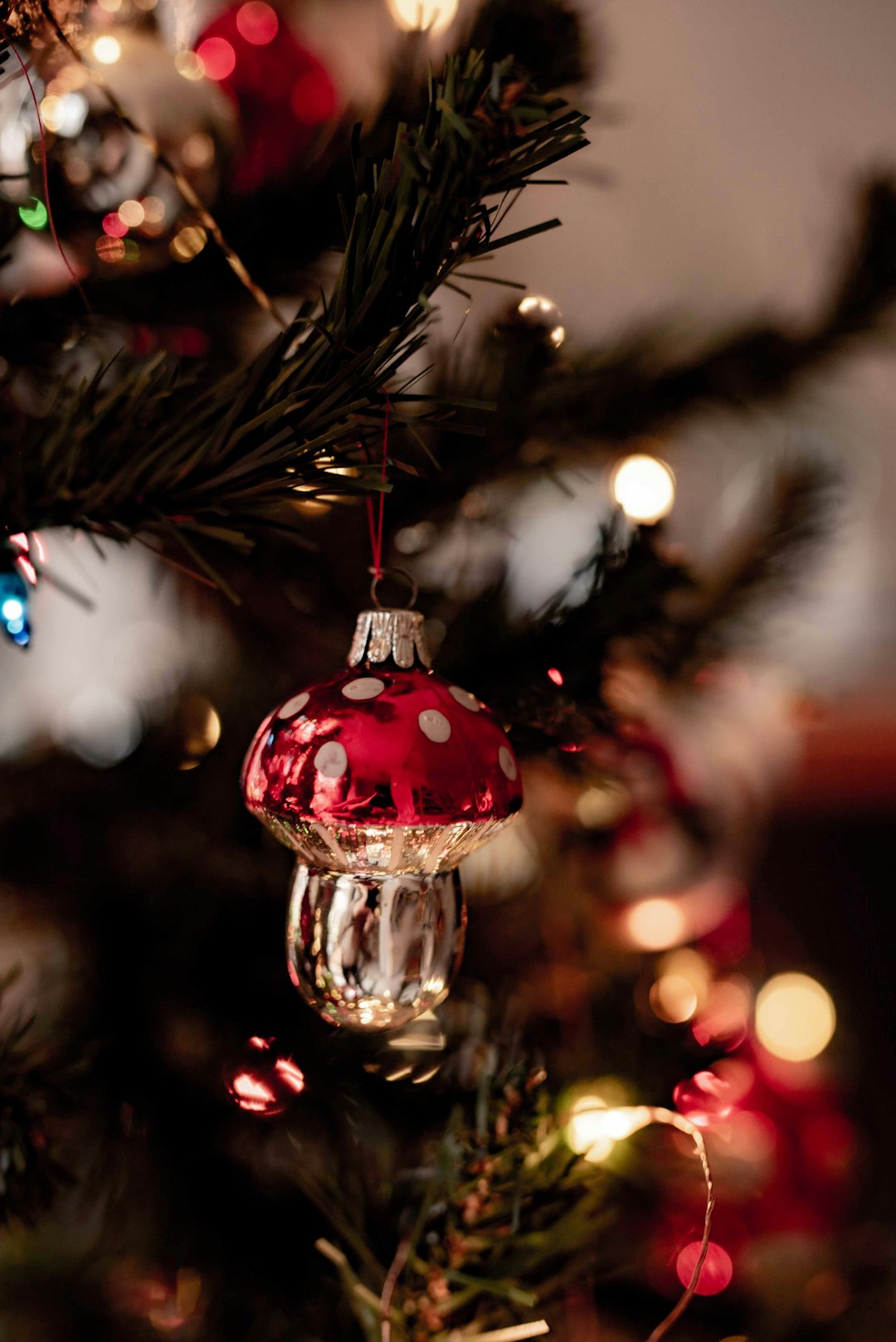 red and white christmas baubles