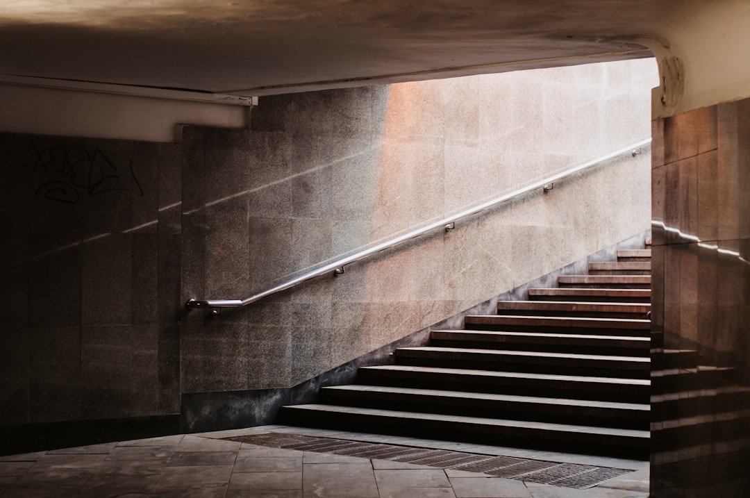 black and white concrete staircase