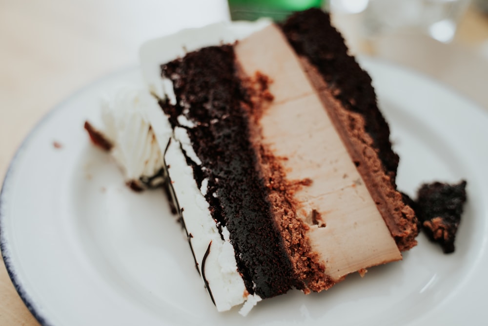 chocolate cake on white ceramic plate