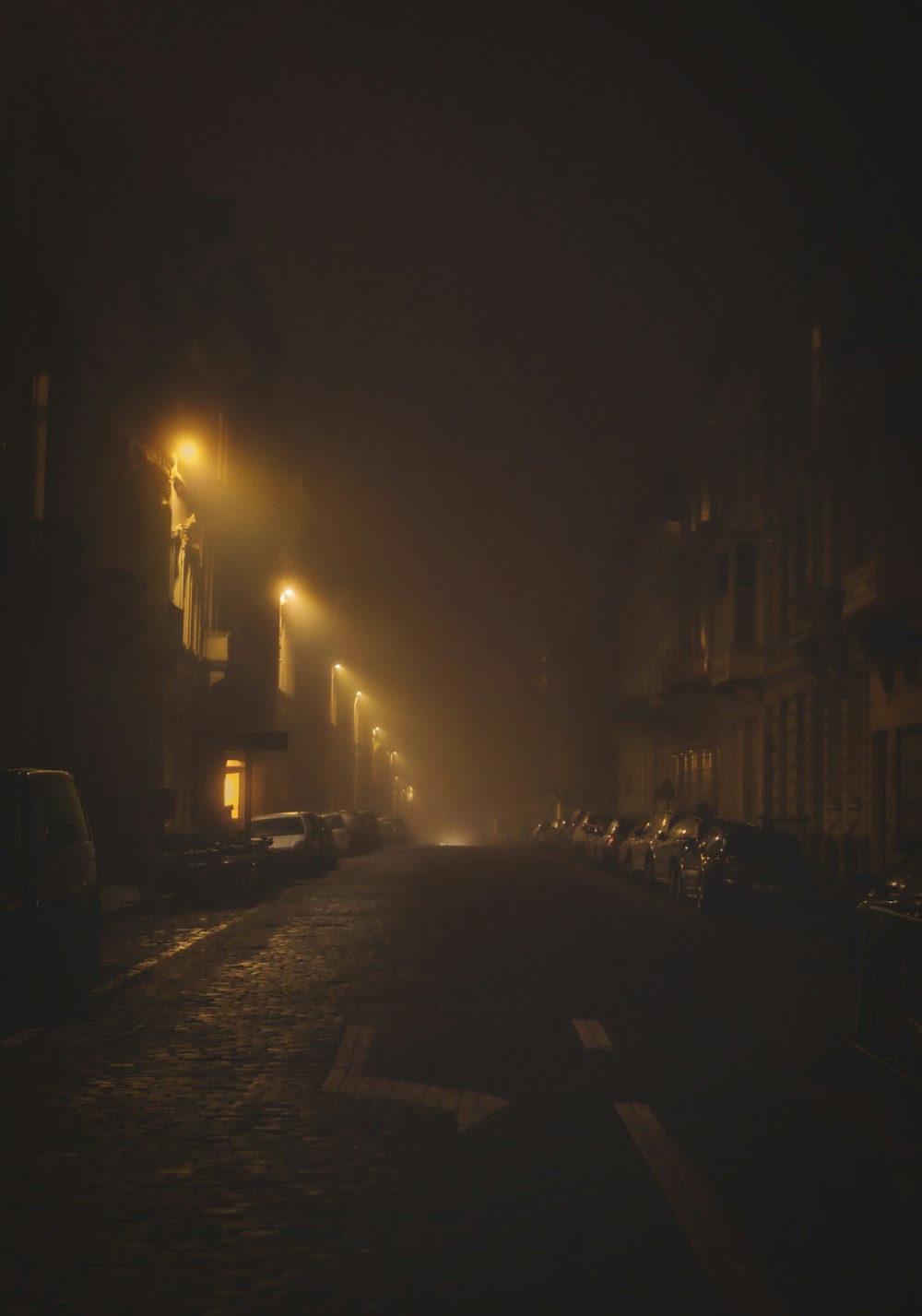 lighted street lamps during night time