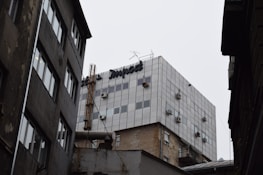 A commercial building with HVAC units on the roof.