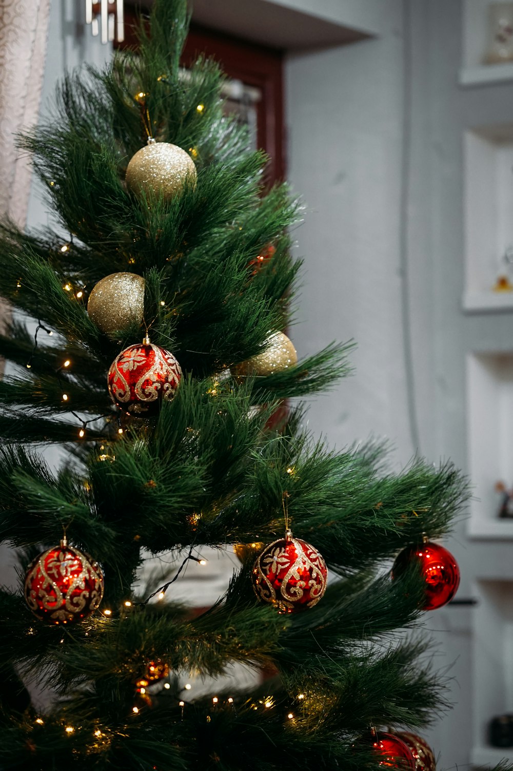 green christmas tree with baubles