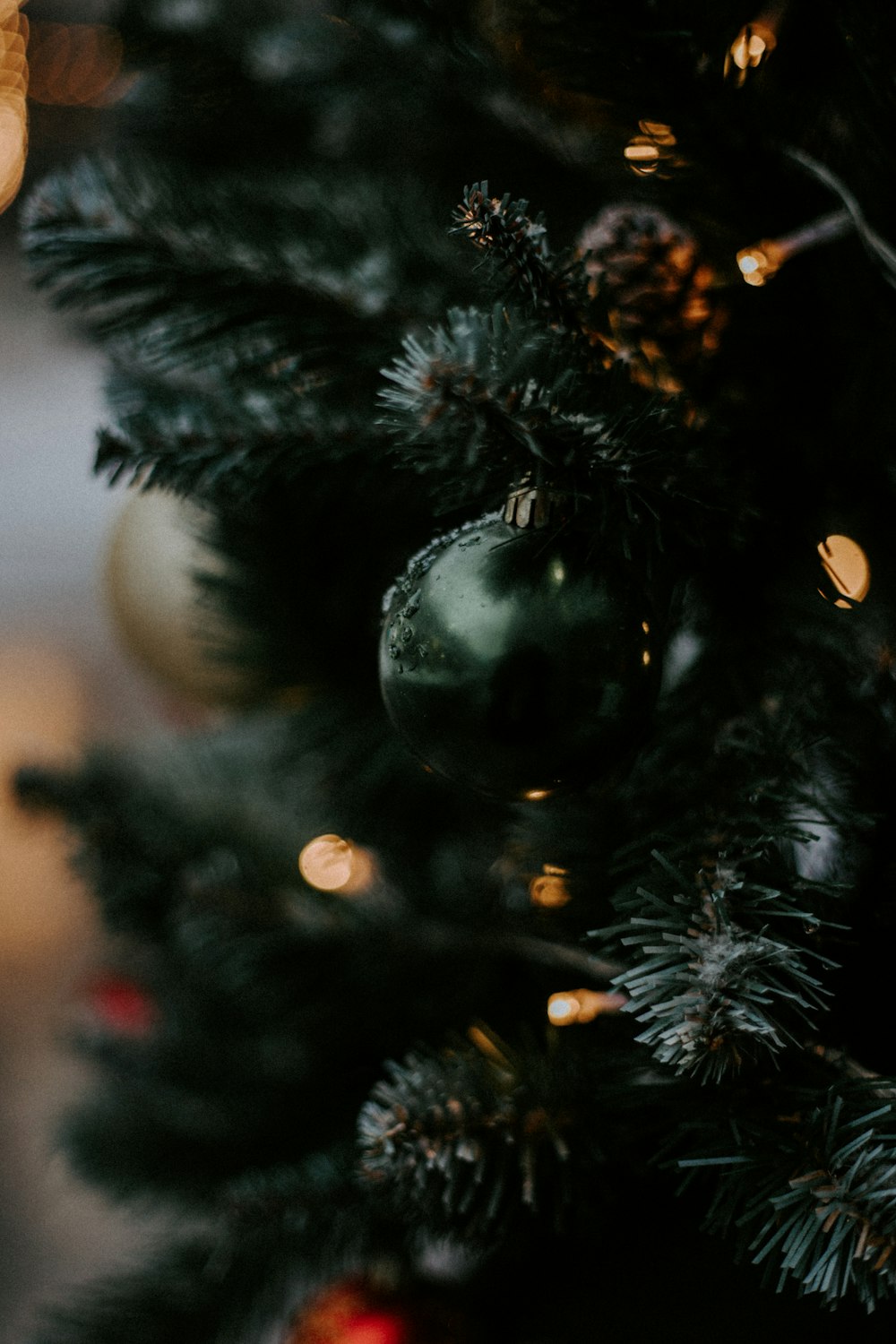 green christmas tree with baubles