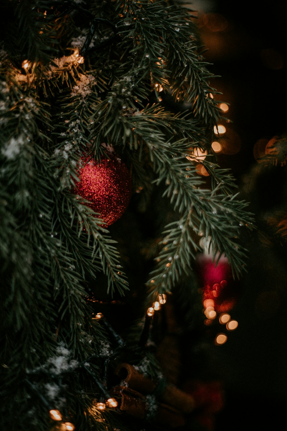 green christmas tree with red baubles