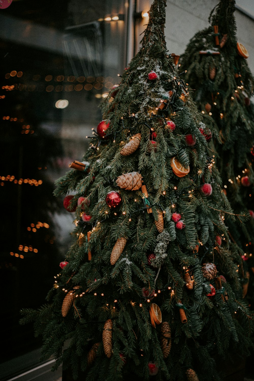 green christmas tree with red baubles