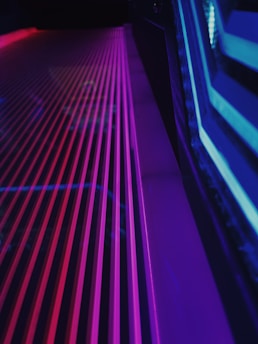 A futuristic marketing concept with neon pink and dark blue colors.