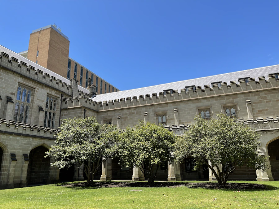 Melbourne university building among trees