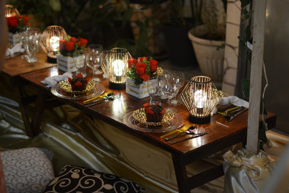 clear glass bowl on brown wooden table