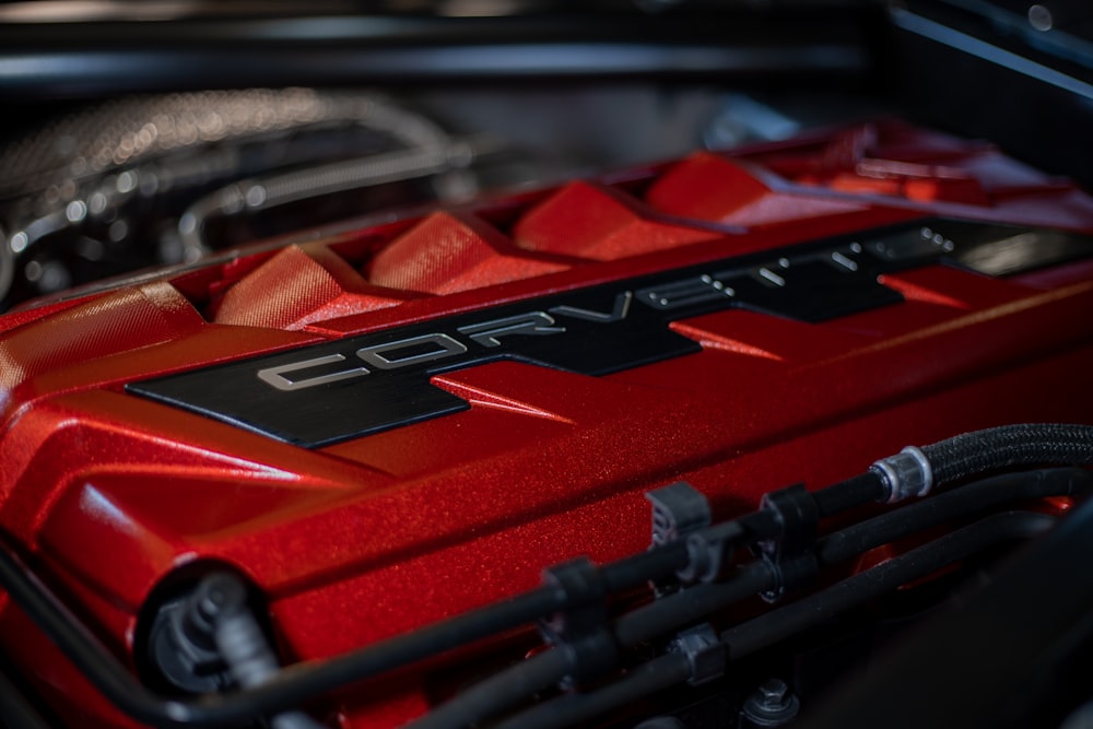 red and black car engine