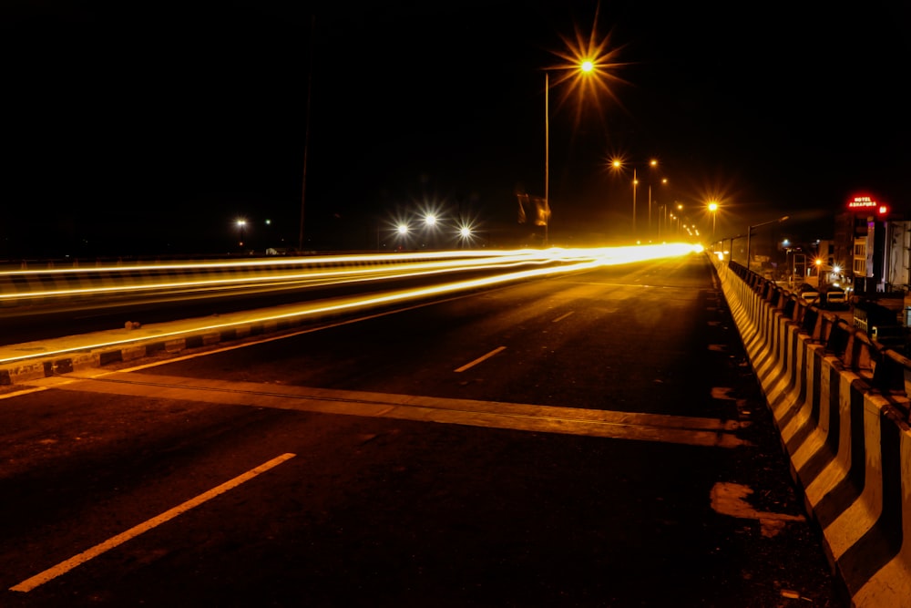 black asphalt road during night time