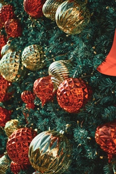 A beautifully arranged display of festive ornaments.