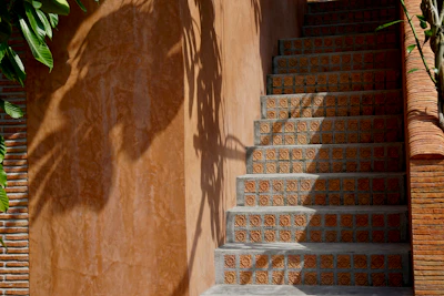 Granite staircase steps showcasing a blend of textures and colors.