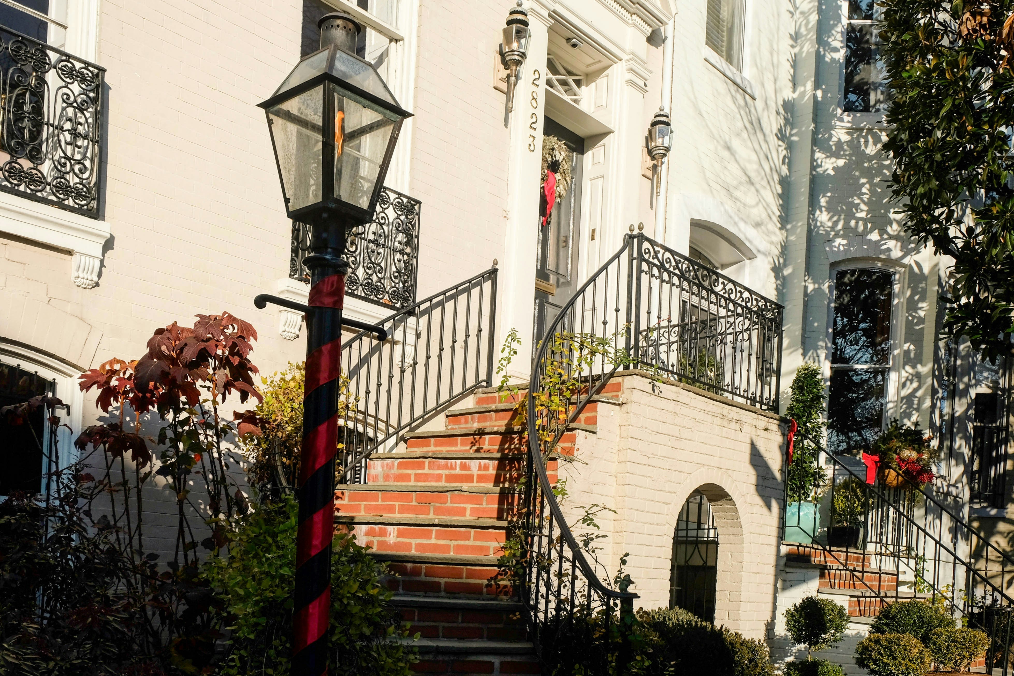 black and red street lamp