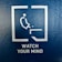 A minimalist pictogram of a person about to fall off an edge is enclosed in a square. Below the image, the words 'WATCH YOUR MIND' are printed in capital letters on a textured blue background.