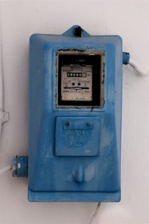 blue and white fire alarm
