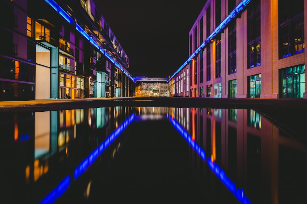 blue and black lighted building