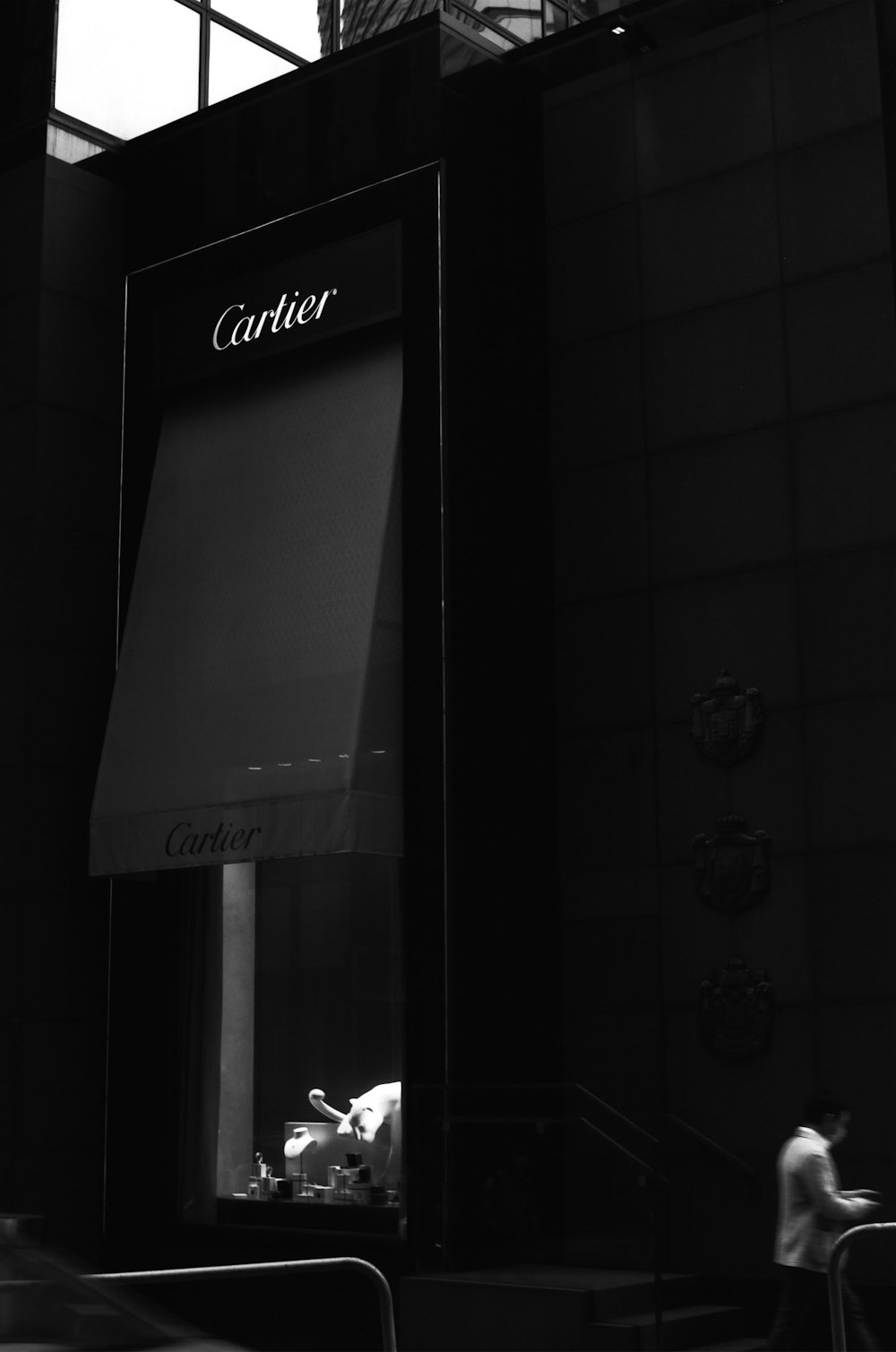 black and white photo of a kitchen