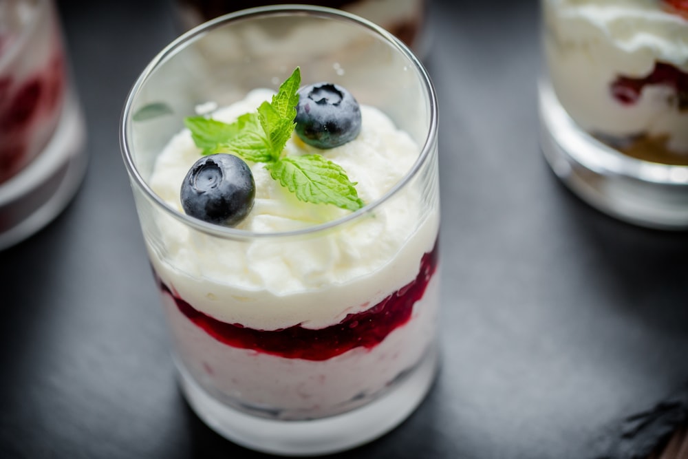 ice cream with green leaf on top